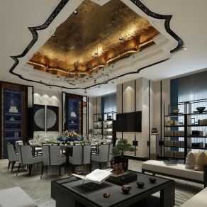 新中式餐厅包厢3D模型下载